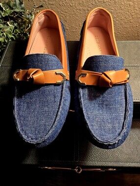 Cole Haan Denim Blue Loafers with Tan Leather Trim Size 6